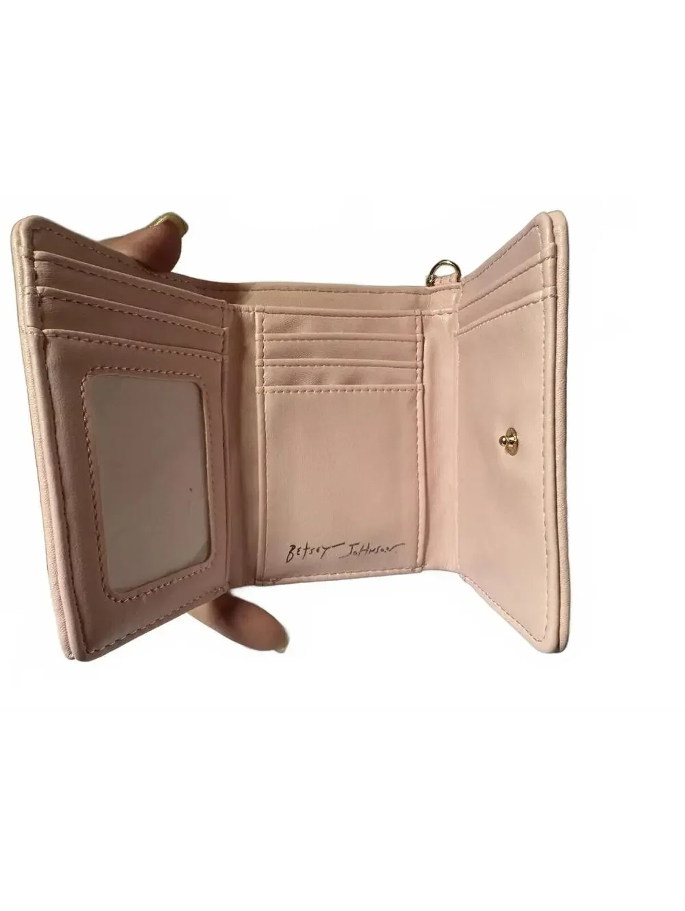 Betsey Johnson Pink Fruit Embroidered Trifold Wallet with Keychain, NWT!